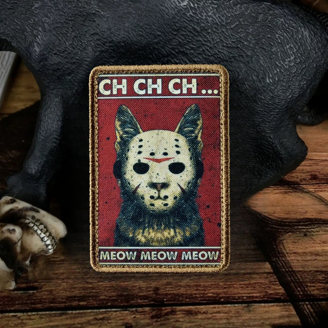 мяу мяу Emblema de gato impreso Parches del ejército con gancho y bucle para ropa Mochila militar Adhesivo Insignia de moral táctica - imagen 4