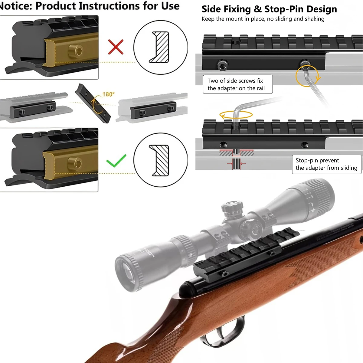 Adaptador de riel convertidor táctico de 11mm a 20mm, adaptador de cola de milano a riel Picatinny, montaje de Base de alcance, riel Picatinny superior