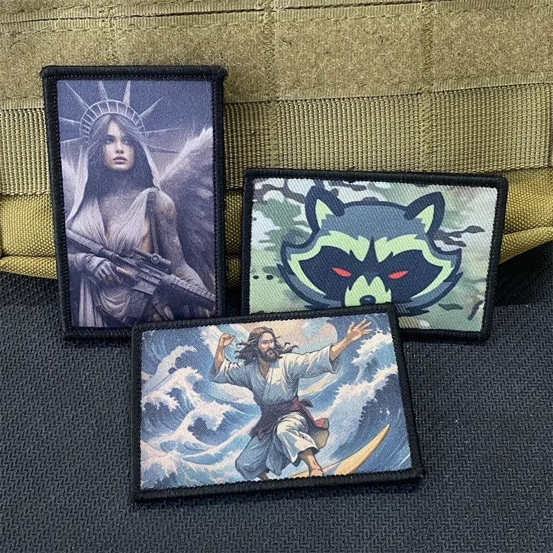 Insignia de Panda de basura para surf, parche militar de Jesús, pegatinas de moral impresas de Estatua de la libertad, parches para ropa de mochila con gancho y bucle - imagen 2