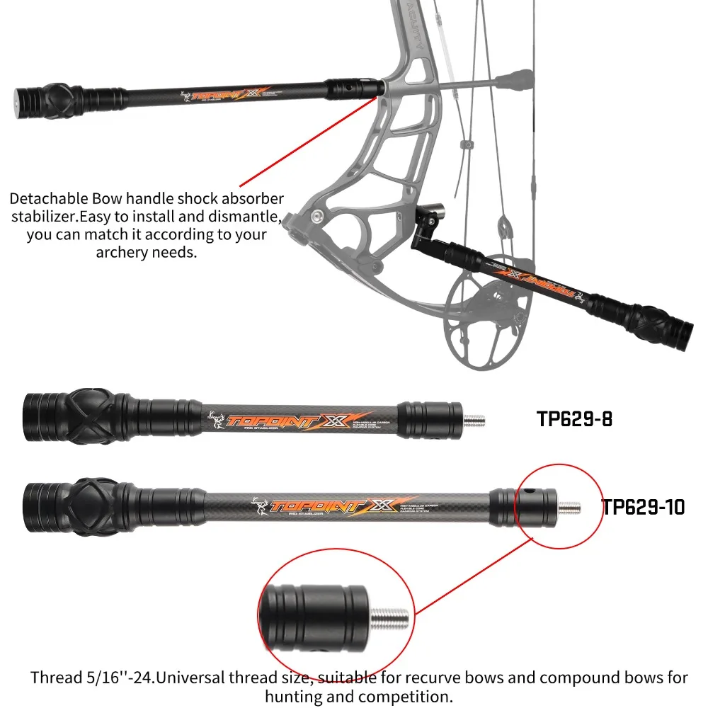 Arco compuesto tiro con arco 3K amortiguador de carbono 8/10/12/15 pulgadas estabilizador de arco amortiguador reducir la vibración arco recurvo tiro con arco - imagen 3