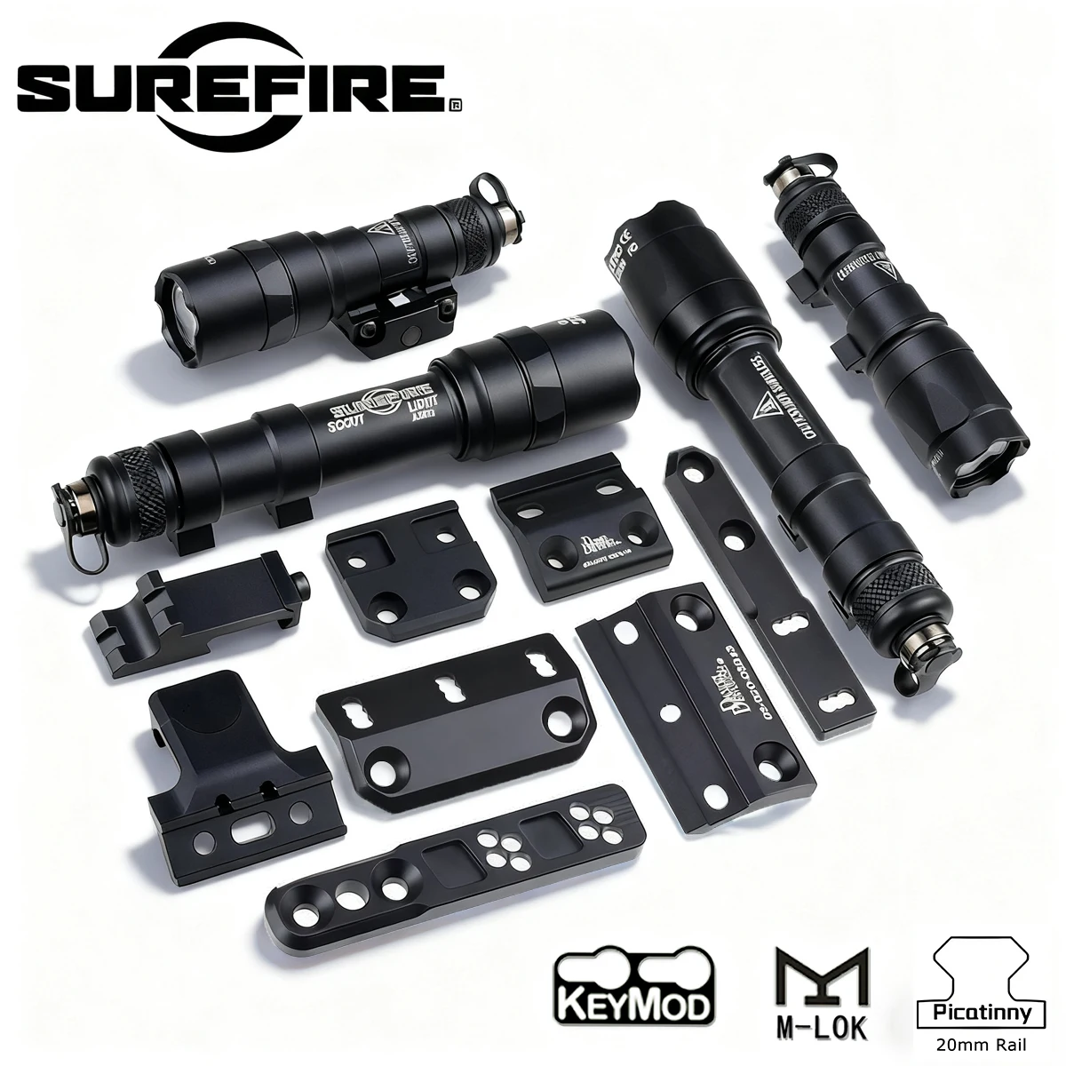 Linterna táctica Surefire M300 M600 con Base de montaje serie ARIS Airsoft M600B montaje compensado de luz compatible con riel Mlok Keymod SMR - imagen 2