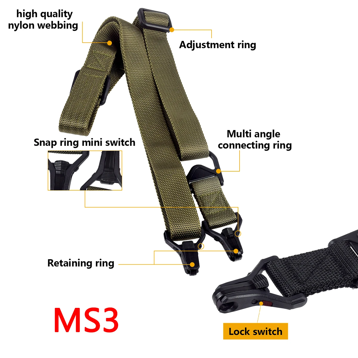 AR15 M4 M16 HK416 AK47 armas de Rifle de carabina MS3 eslinga de Rifle táctico caza Clip de Metal correa de pistola de montaje correas de pistola de M-LOK de seguridad - imagen 3