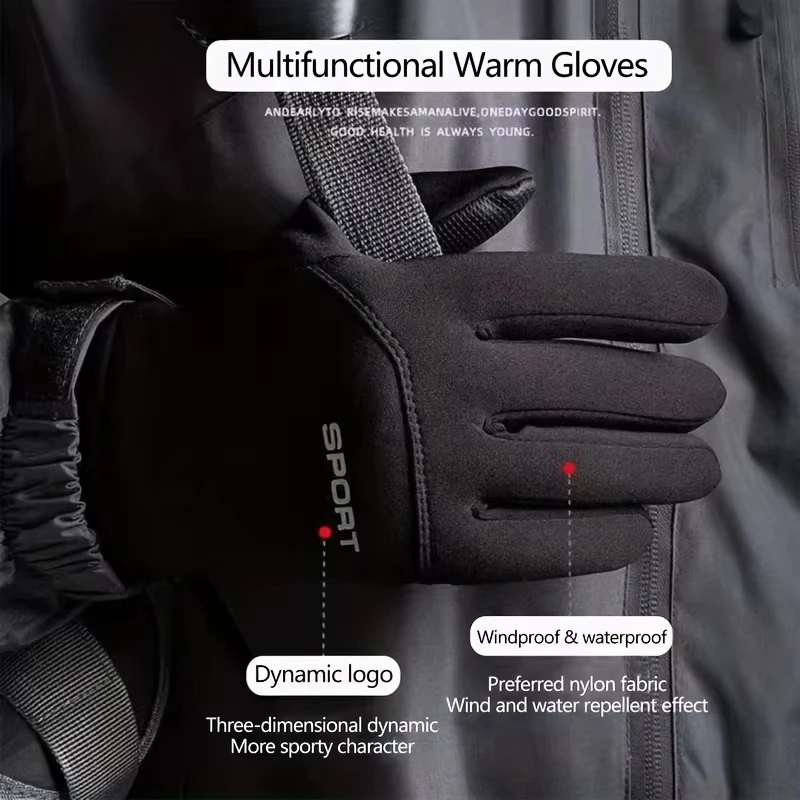 Guantes de ciclismo impermeables para hombre, manoplas de invierno para deportes al aire libre, esquí, correr, motocicleta, pantalla táctil, antideslizantes, cálidos, dedos completos - imagen 3