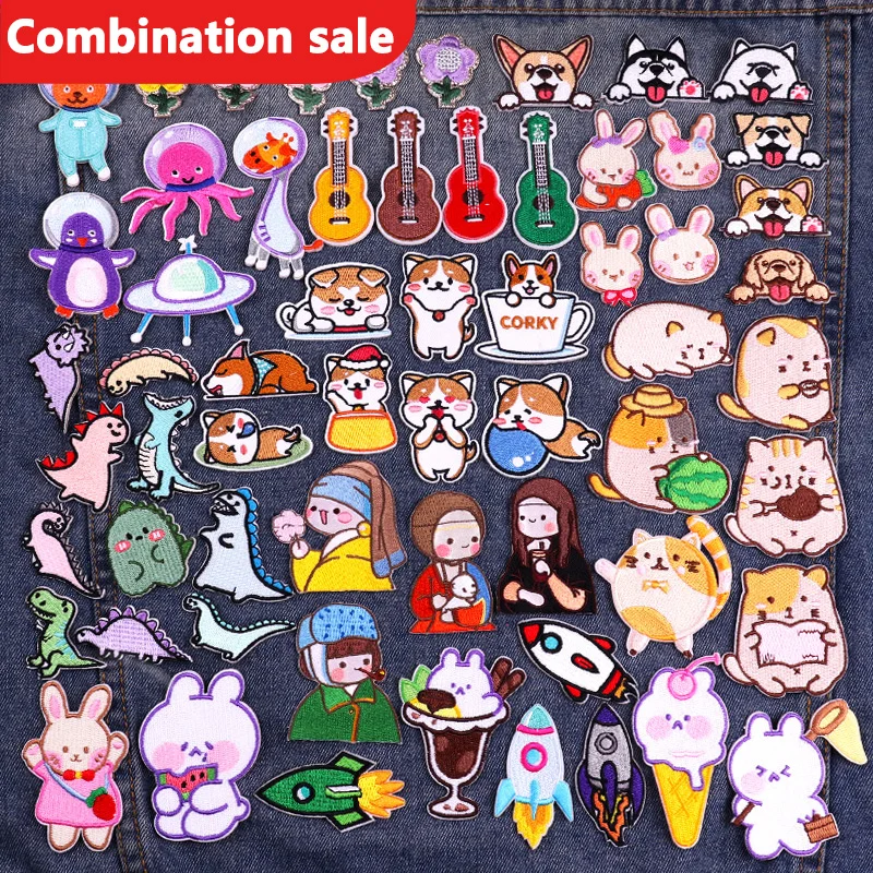 Parche de Corgi para ropa de bebé, parches bordados autoadhesivos de Van Gogh, Jesús, dinosaurio, gato, conejo - imagen 2
