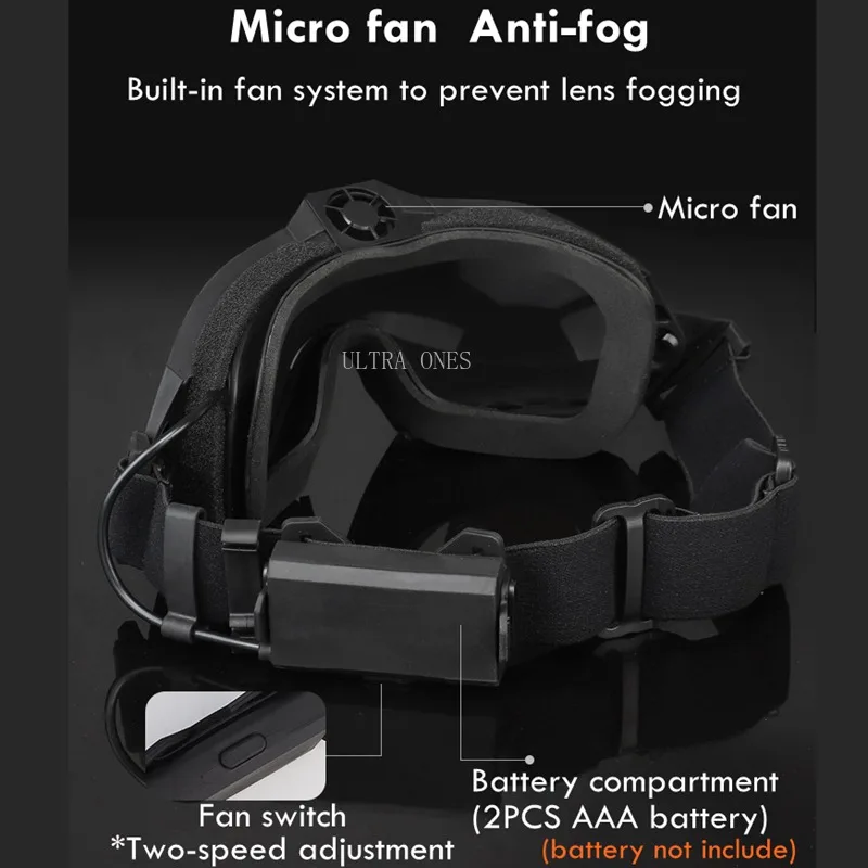 Gafas de Paintball, gafas de motocicleta de 2 lentes con microventilador, protección ocular resistente a los arañazos, gafas de seguridad para caza táctica - imagen 4