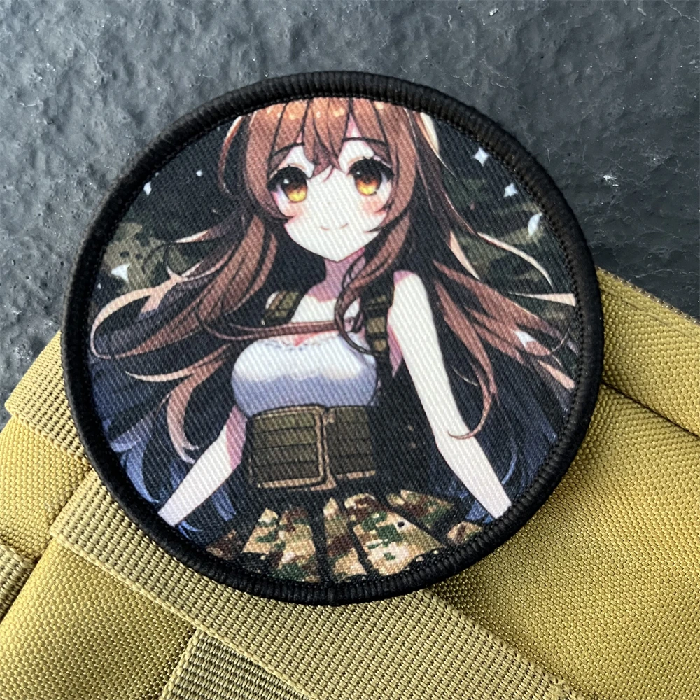 Insignia de moral de Anime japonés, parche de gancho y bucle estampado bidimensional para chica, pegatina decorativa para mochila táctica - imagen 3