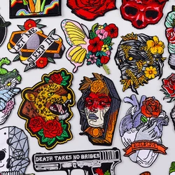 Parche de flor/cráneo, parche bordado de animales Punk, parches para planchar para ropa, parches bordados de corazón y mariposa en ropa DIY