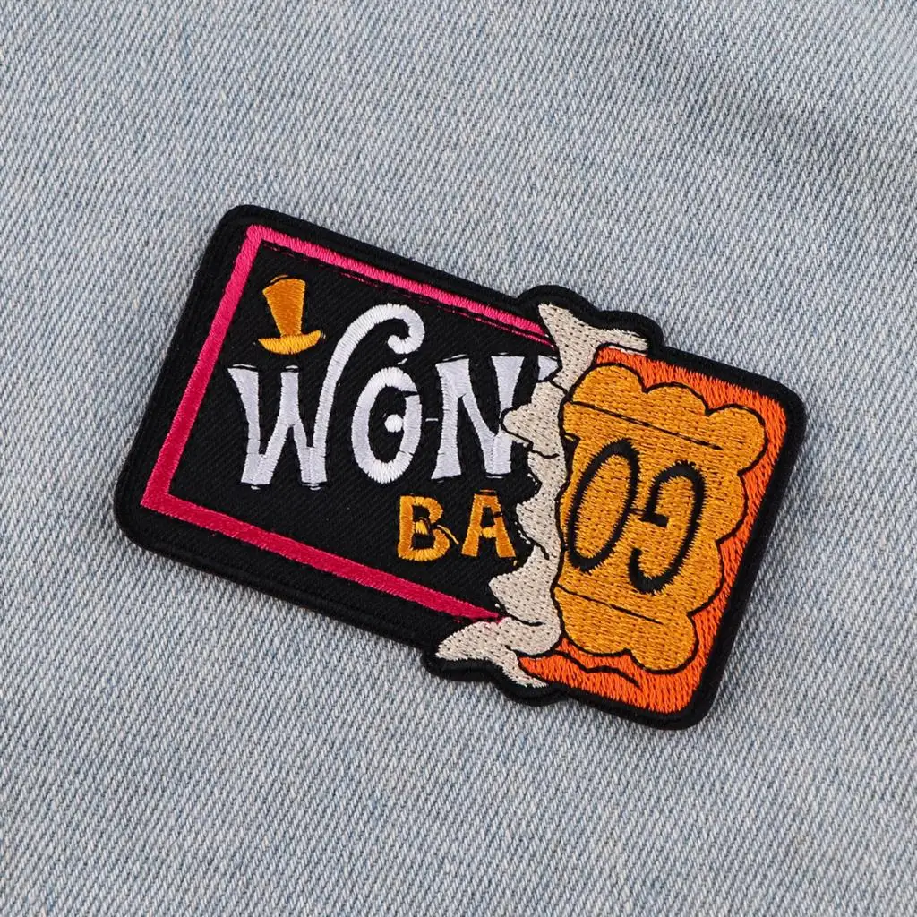 Parches bordados de billete de Chocolate en mochila, pegatinas para ropa, parches de hierro de Anime para ropa a rayas - imagen 5