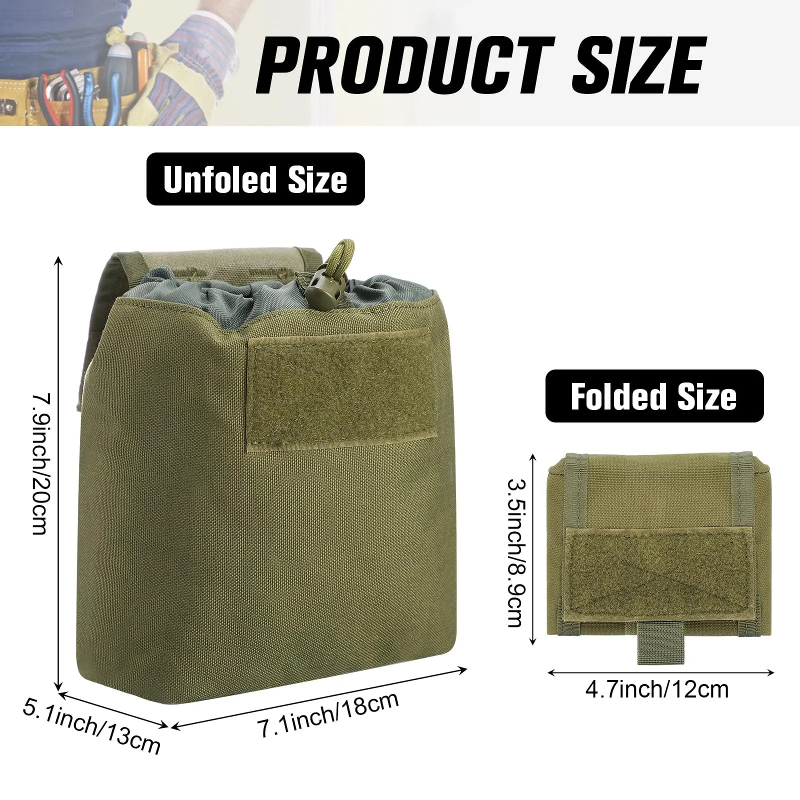 Bolsa táctica Molle con cordón plegable, cinturón ajustable, bolsa de cintura, bolsa de munición enrollable - imagen 2