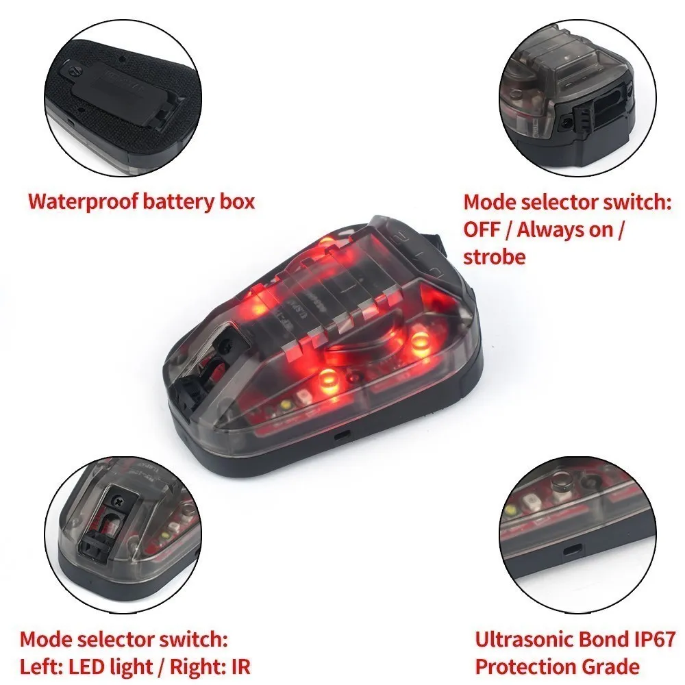Luz de señal estroboscópica para casco táctico, lámpara de mariquita IR roja/azul/verde, linterna LED blanca impermeable, luz de rescate al aire libre para caza - imagen 5