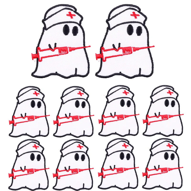 Parche bordado de fantasma para planchar en la ropa, pegatinas para coser, dibujos animados, Animal, gato, 10 piezas - imagen 5