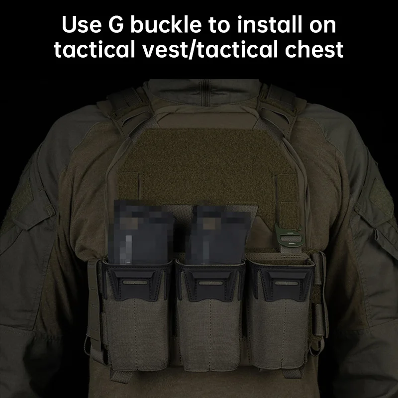 Bolsa táctica Triple Mag multicalibre M4 5,56, 7,62x39, 9mm, mordazas Glock extendidas, tarjeta frontal, bolsa MOLLE para caza y agilidad
