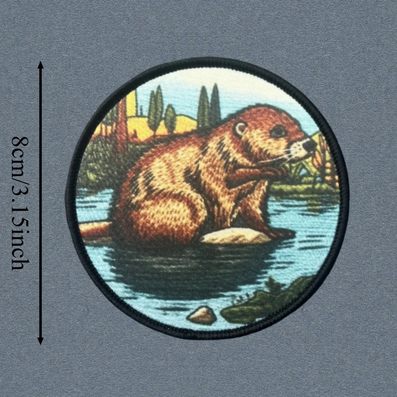 Parche estampado de castor en el estanque, chaleco táctico, insignia de moral con gancho y bucle, pegatinas decorativas para mochila, parches para brazalete para ropa - imagen 3
