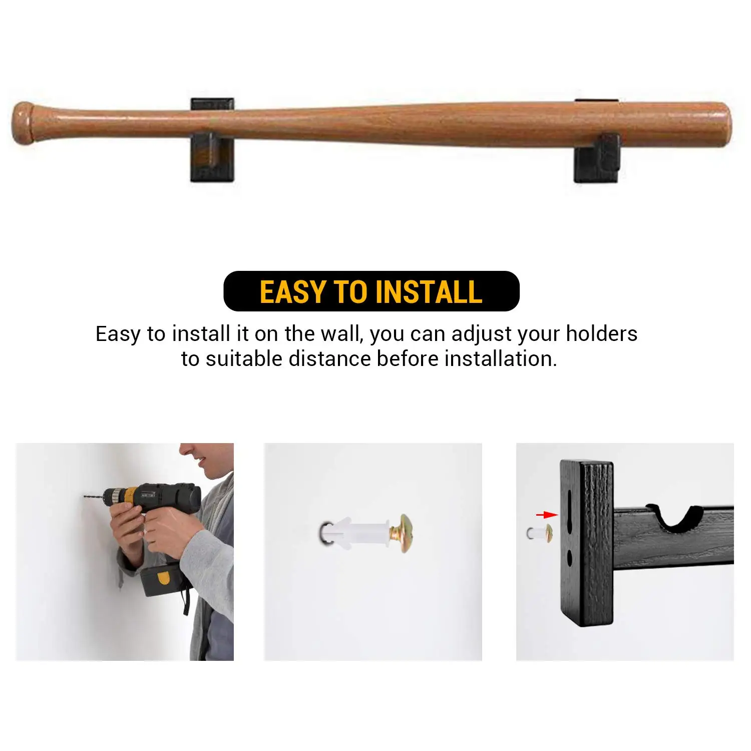 Soporte de vitrina para bate de béisbol, soporte de pared para bate de béisbol, estante Horizontal, soporte de exhibición para bate de béisbol, 2 uds. - imagen 4