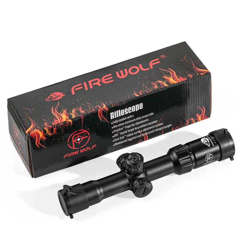 FIRE WOLF-Rifle óptico táctico de caza, alcance de 1,5-4X30 con torreta cruzada iluminada en rojo y verde, alcance de bloqueo, espejo Airsoft - imagen 5