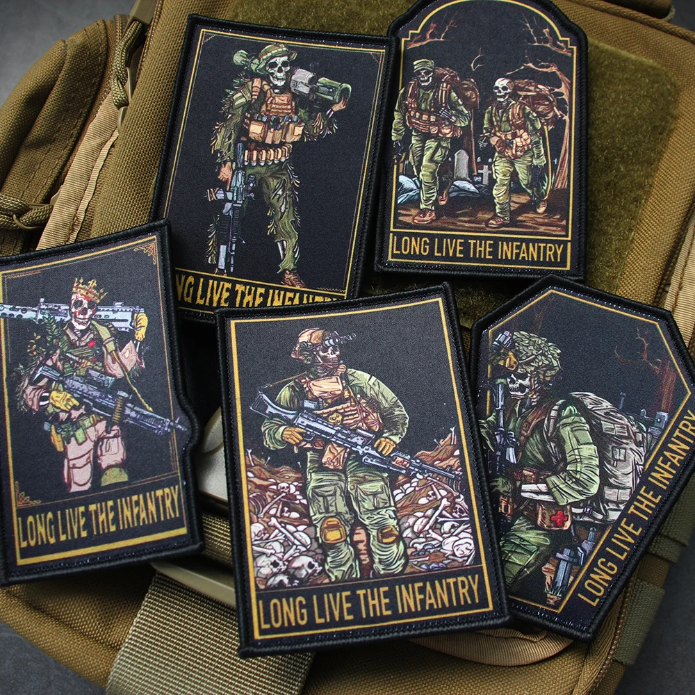 Parche con estampado de soldados de esqueleto, insignia táctica de calavera de larga duración, apliques DIY, brazalete para decoración de bolsas de ropa - imagen 2