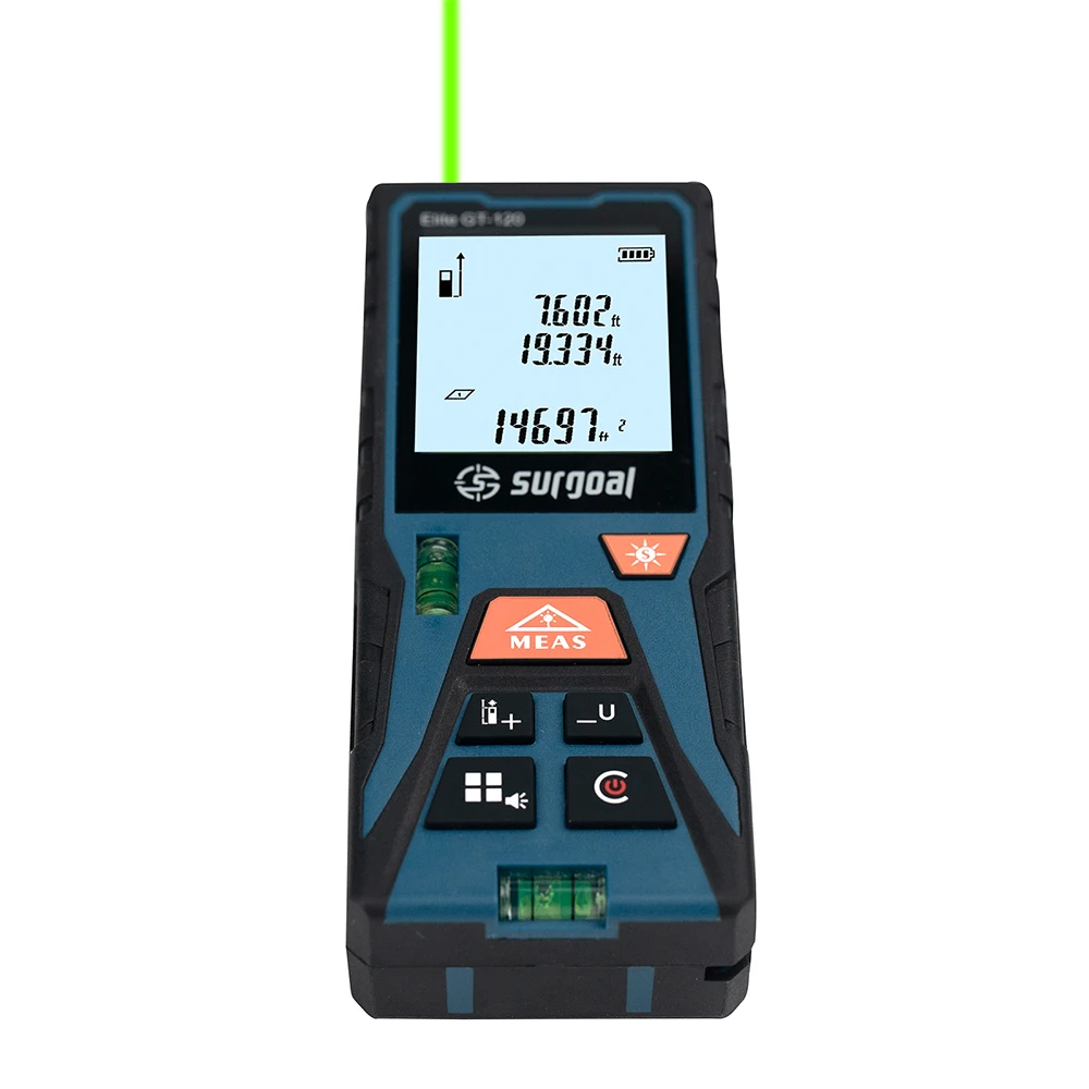 Medidor de distancia láser con cinta métrica, telémetro láser verde de 120m con Horizontal - imagen 2