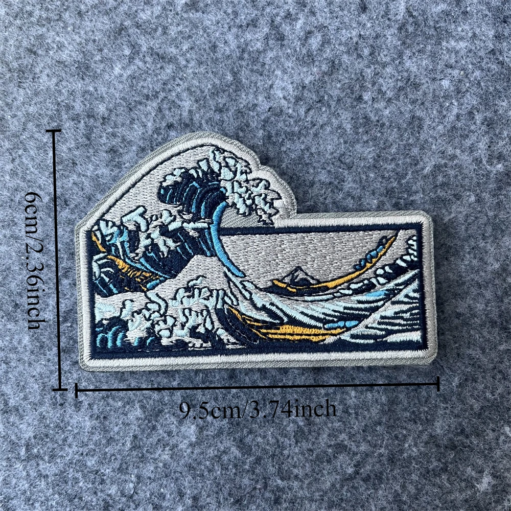 Parche táctico moral "Wave in Ocean", pegatina del ejército militar "Corgi Rocket" para mochila, brazalete bordado con gancho y bucle - imagen 2