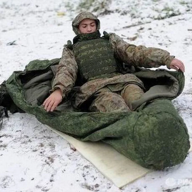 Saco de dormir para clima frío al aire libre con camuflaje EMR táctico, nailon impermeable de alta densidad, ligero para acampar en invierno - imagen 5