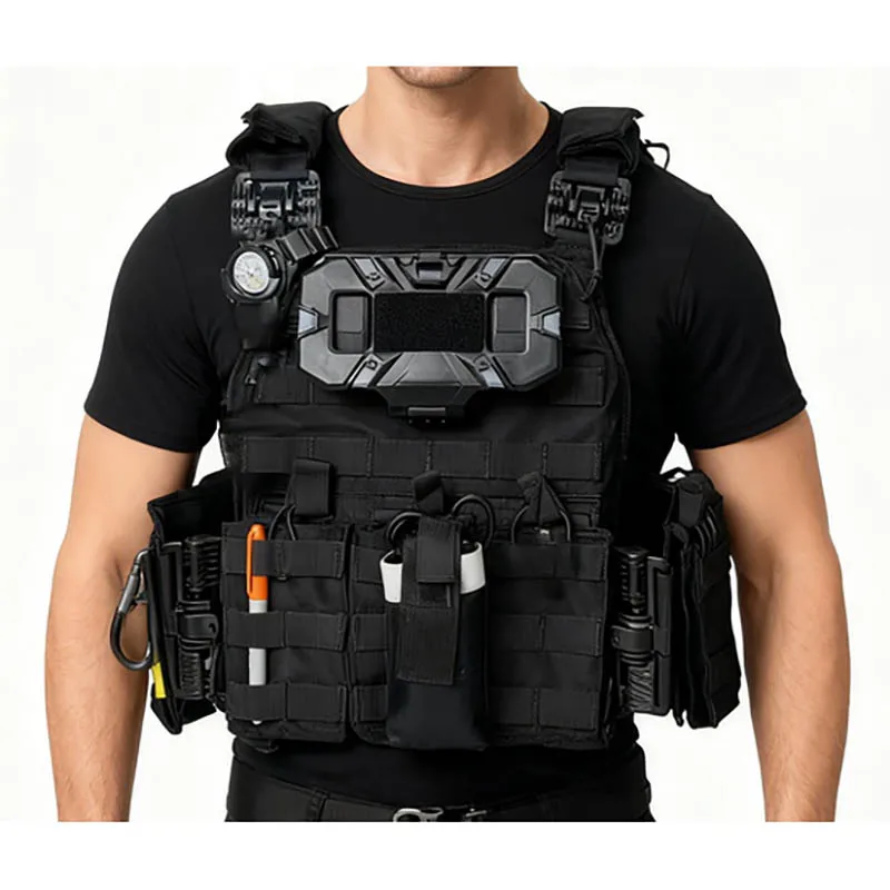 Conjunto de chaleco táctico negro para cosplay de airsoft - Diseño de liberación rápida 6094 para juegos al aire libre y equipo de disfraces