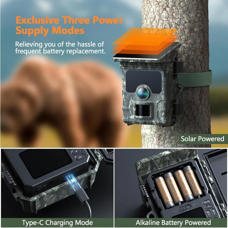 Cámara de rastreo celular para exteriores, 30MP, 2K, aplicación, caza, cámara inalámbrica, juego de trampa, visión nocturna sin brillo, gran angular 120 activado por movimiento - imagen 3