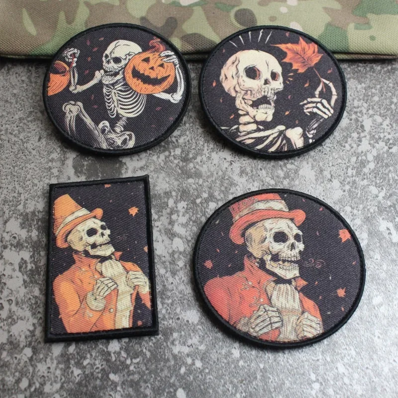 Parches de gancho y bucle bordados de noche de calabaza para Halloween, insignia de moral de calavera, mochila, uniforme de béisbol, pegatina decorativa con estampado - imagen 3
