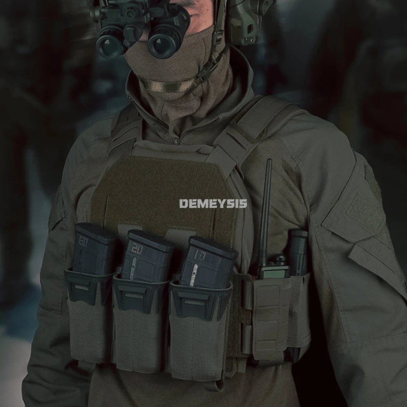 Chalecos tácticos de caza con calibre múltiple, 9MM, 5,56, Triple bolsa para revistas, MOLLE, Airsoft, portador de placa de combate, chaleco de tiro - imagen 4