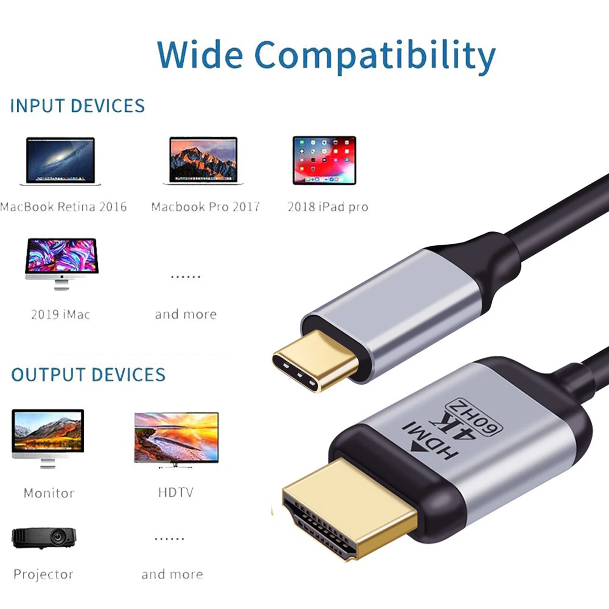 Fuente de USB-C tipo C USB 1,8 Para ordenador portátil, Cable de Monitor macho 4K de 3,1 m para pantallas HDTV y DP HDTV - imagen 3