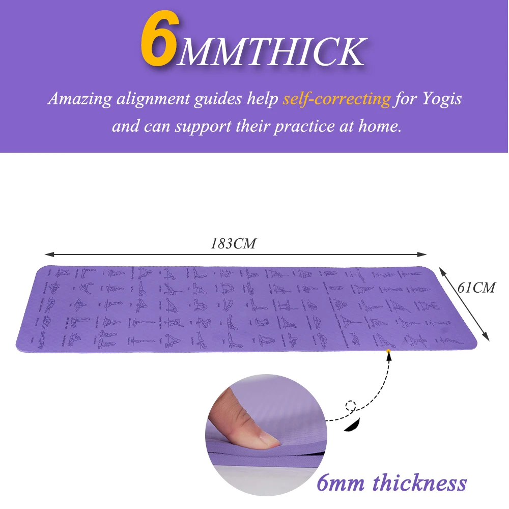Esterilla de Yoga personalizada para hombre y mujer, tapete de Tpe antideslizante para ejercicio, 183cm x 61x0,6, 1 unidad - imagen 2