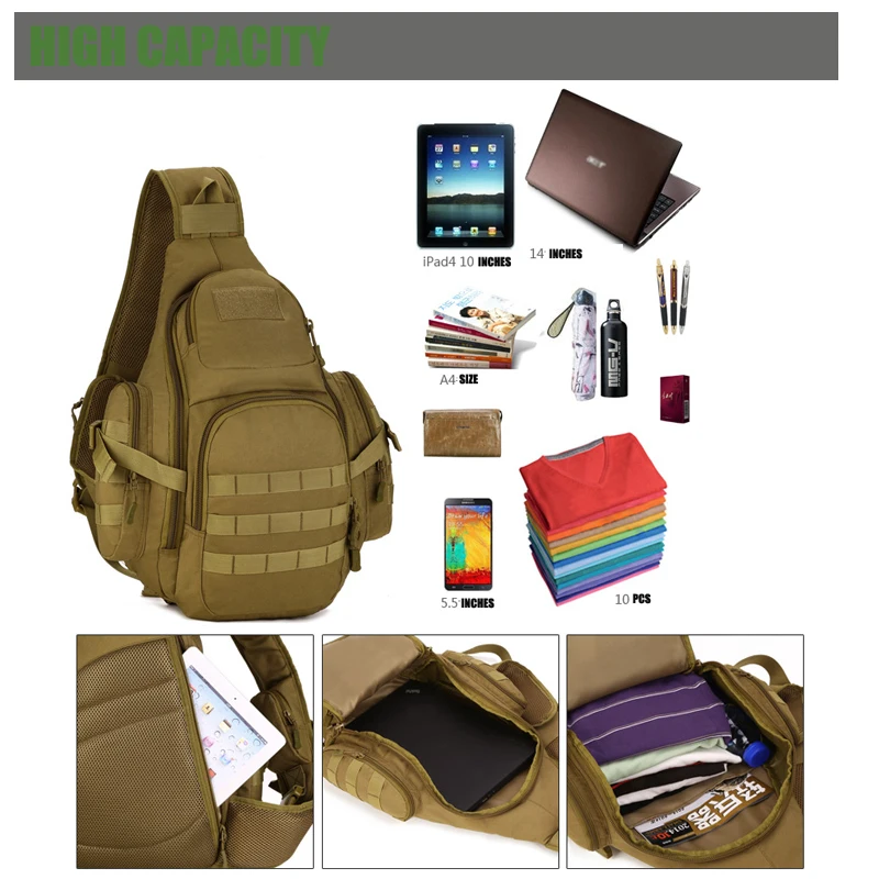 Protector Plus 20-35L bolso cruzado táctico 14 "portátil impermeable Molle Camping senderismo caza Sling bolsa deportiva al aire libre - imagen 5