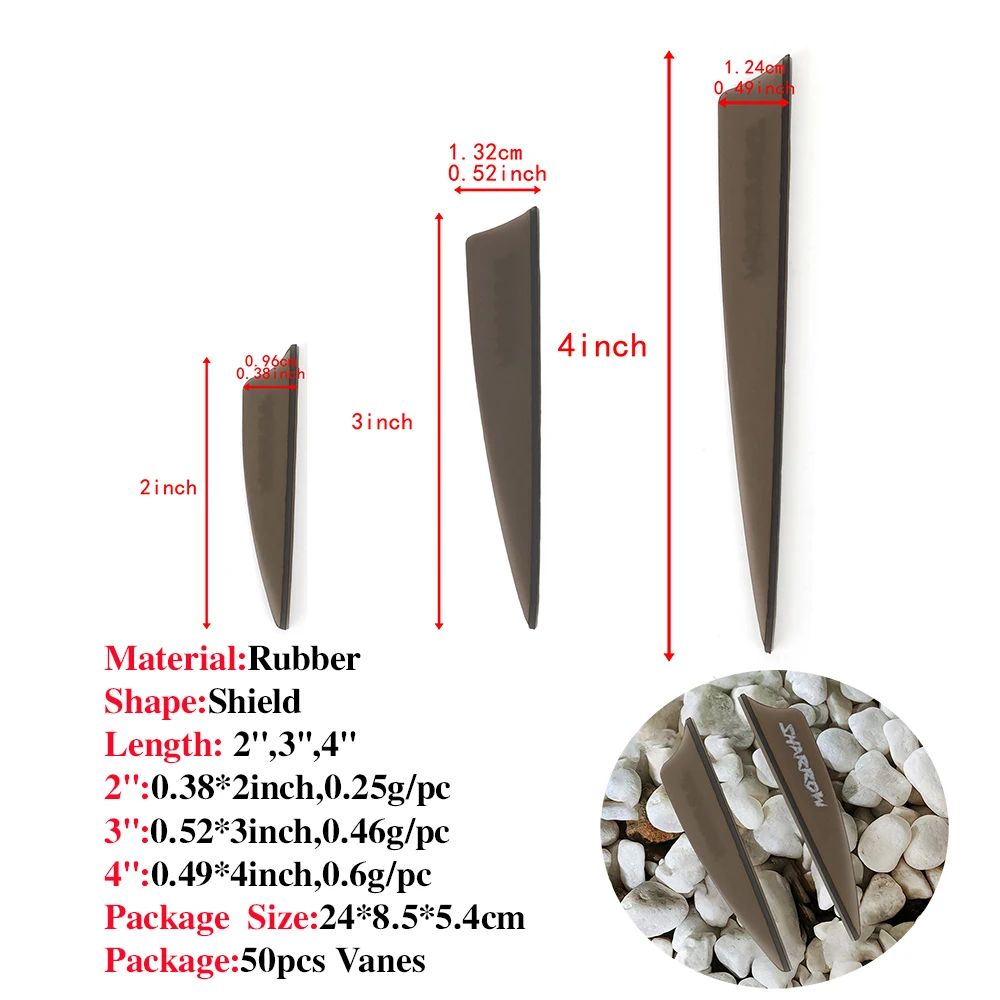 Plumas de flecha de 2/3/4 pulgadas, 50 Uds., paletas de goma, tiro con arco, Fletches de flecha, tiro, objetivo de caza, accesorios de práctica - imagen 2