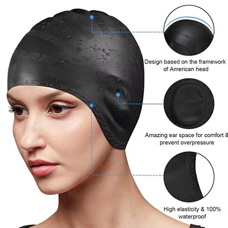 DIZETION Gorro de natación impermeable Protección para los oídos de alta elasticidad Gorro de buceo grande de silicona para mayor comodidad y durabilidad