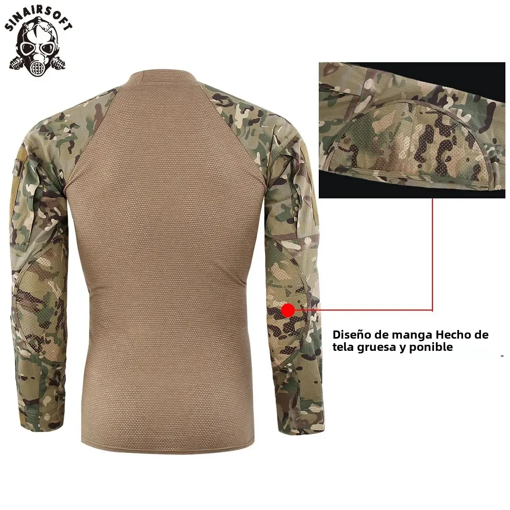 SINAIRSOFT-Camiseta táctica de manga larga para hombre, camiseta de combate verde militar, camisa de manga larga, ropa de camuflaje de Paintball - imagen 5