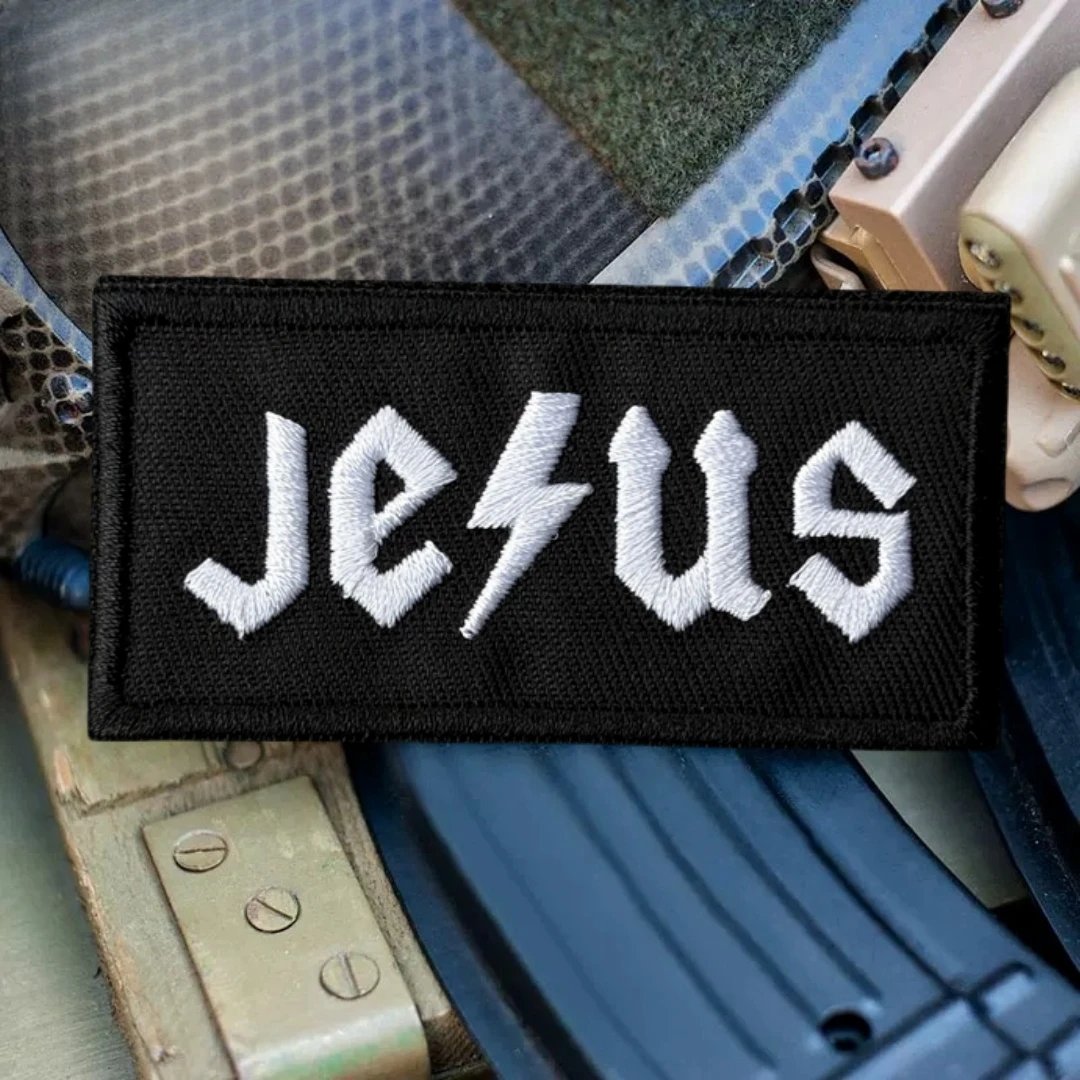 Parches bordados de Jesús para ropa, parche táctico de gancho y bucle de moral de Dios, brazalete del ejército militar, pegatina para mochila - imagen 3