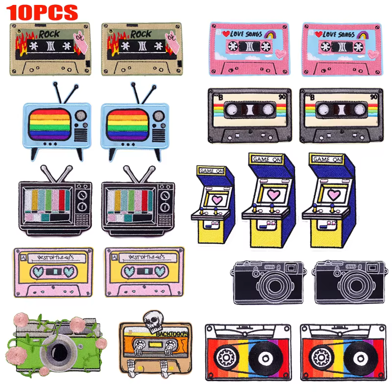 Parches bordados termoadhesivos para ropa – Diseño cámara y TV - imagen 4