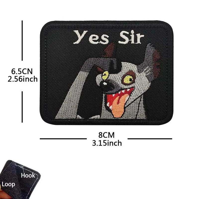 "Yes Sir", emblema de moral, parches de bucle de gancho con apliques de tela bordados de hiena divertida, insignia táctica para mochilas, cascos, chaleco - imagen 3