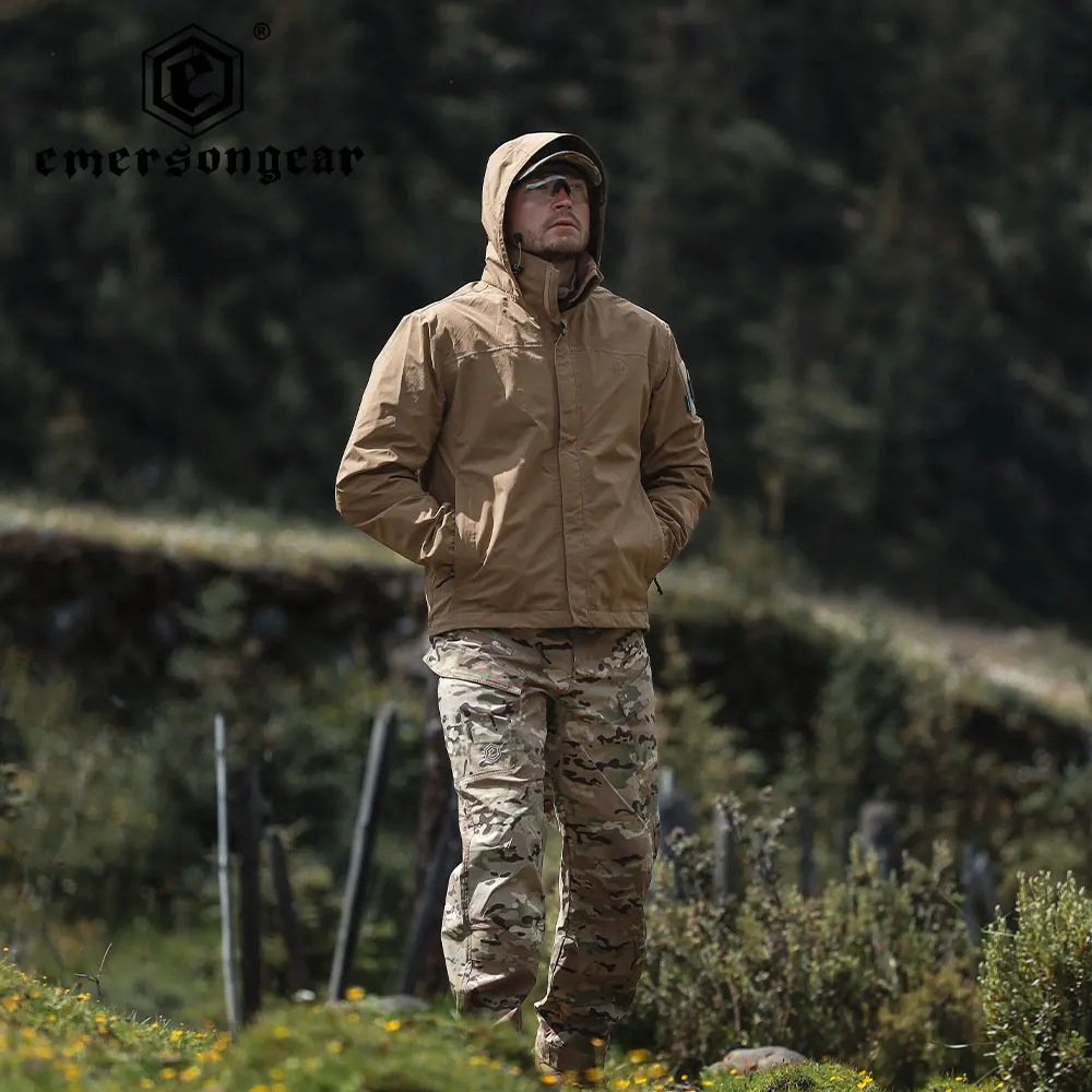 Emersongear-Chaqueta impermeable táctica, impermeable transpirable a prueba de viento, capucha de almacenamiento y parche moral para caza militar al aire libre - imagen 4