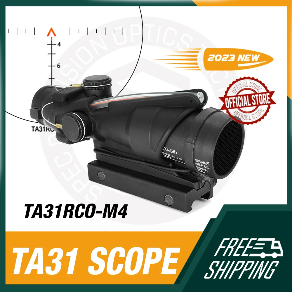 Nuevo 2024 en SPECPRECISION táctico COG 4X32 TA31 fibra de vidrio Real RCO-M4 retícula mira telescópica con marcas originales TA51 montaje plano