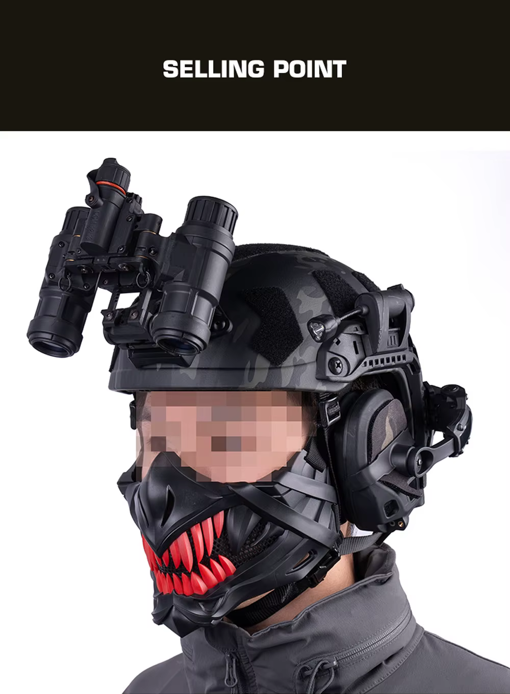 Máscara táctica usada en partida de airsoft
