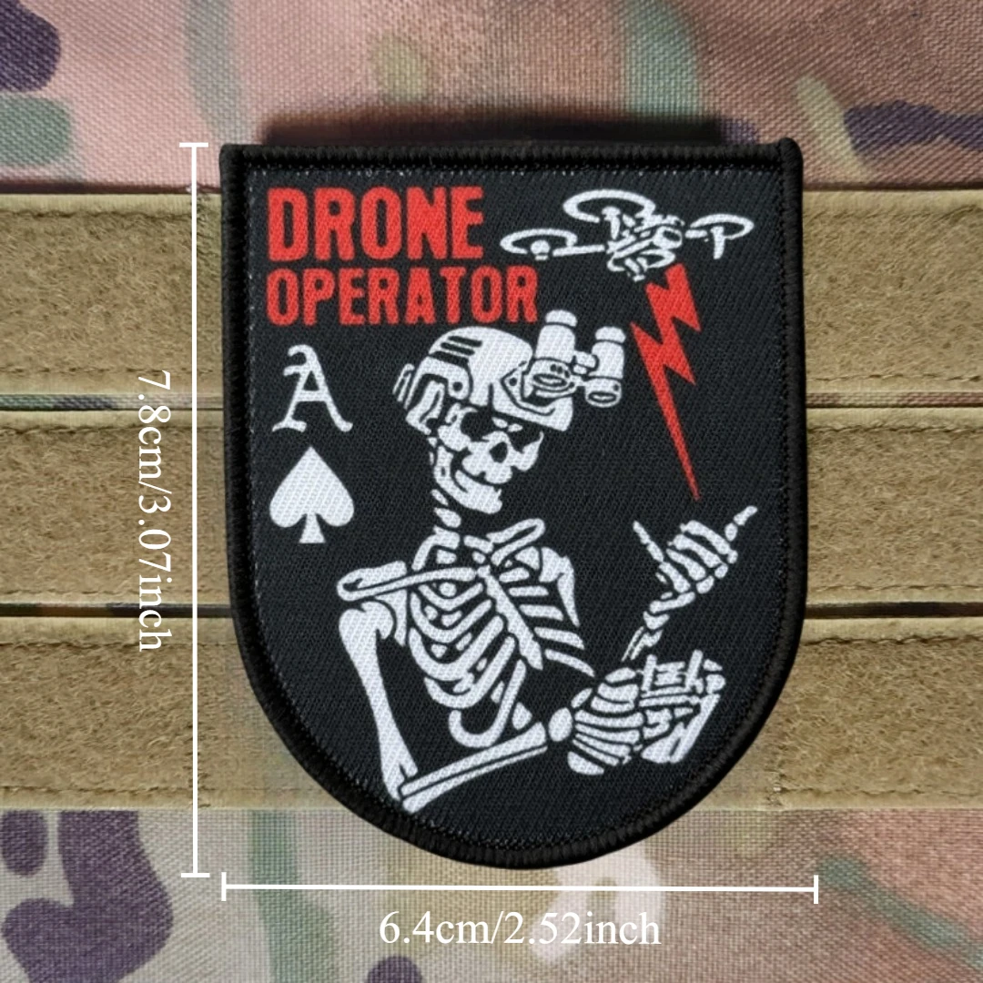 Parche táctico de moral para operador de Dron, insignia de gancho y bucle impresa de reconocimiento de piloto de calavera, brazalete del ejército militar, pegatina para mochila - imagen 2