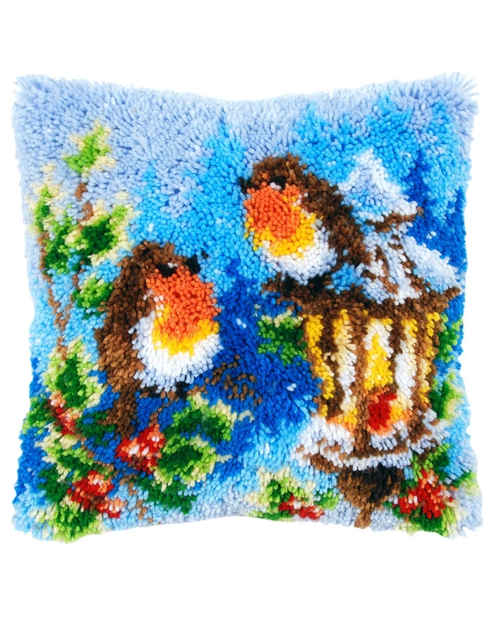 Kit de bordado de almohada de punto de cruz, punto de cruz de lana gruesa, gancho de pestillo 3D, pájaro, mariposa, búho, segmento de serie, flores, hierba - imagen 3