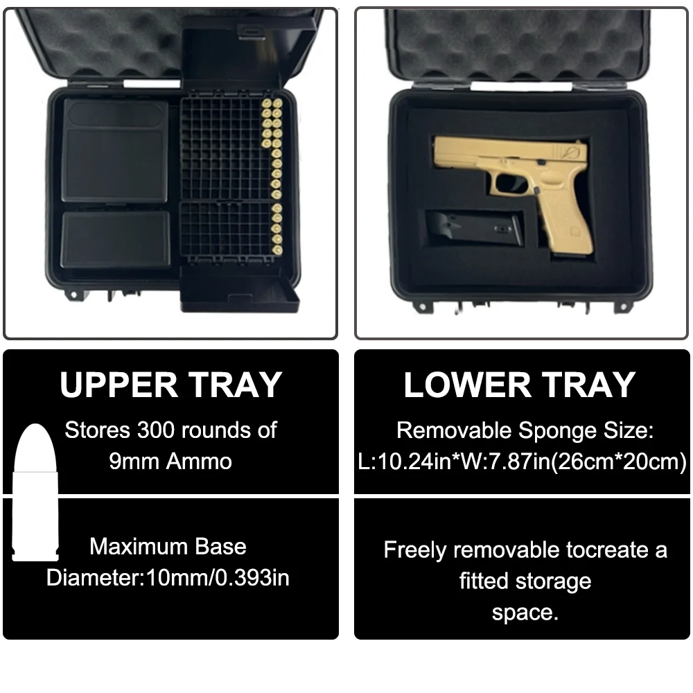 Caja de almacenamiento de pistola de munición portátil redonda 300, caja de almacenamiento de arma de fuego de carcasa dura bloqueable para accesorios de caza de calibre 9x19mm y 9mm - imagen 5