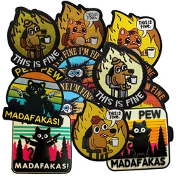 PEW PEW Madafakas pistola insignia de moral táctica parche gato negro es brazalete fino parches de tela divertido gancho y bucle mochila emblemas