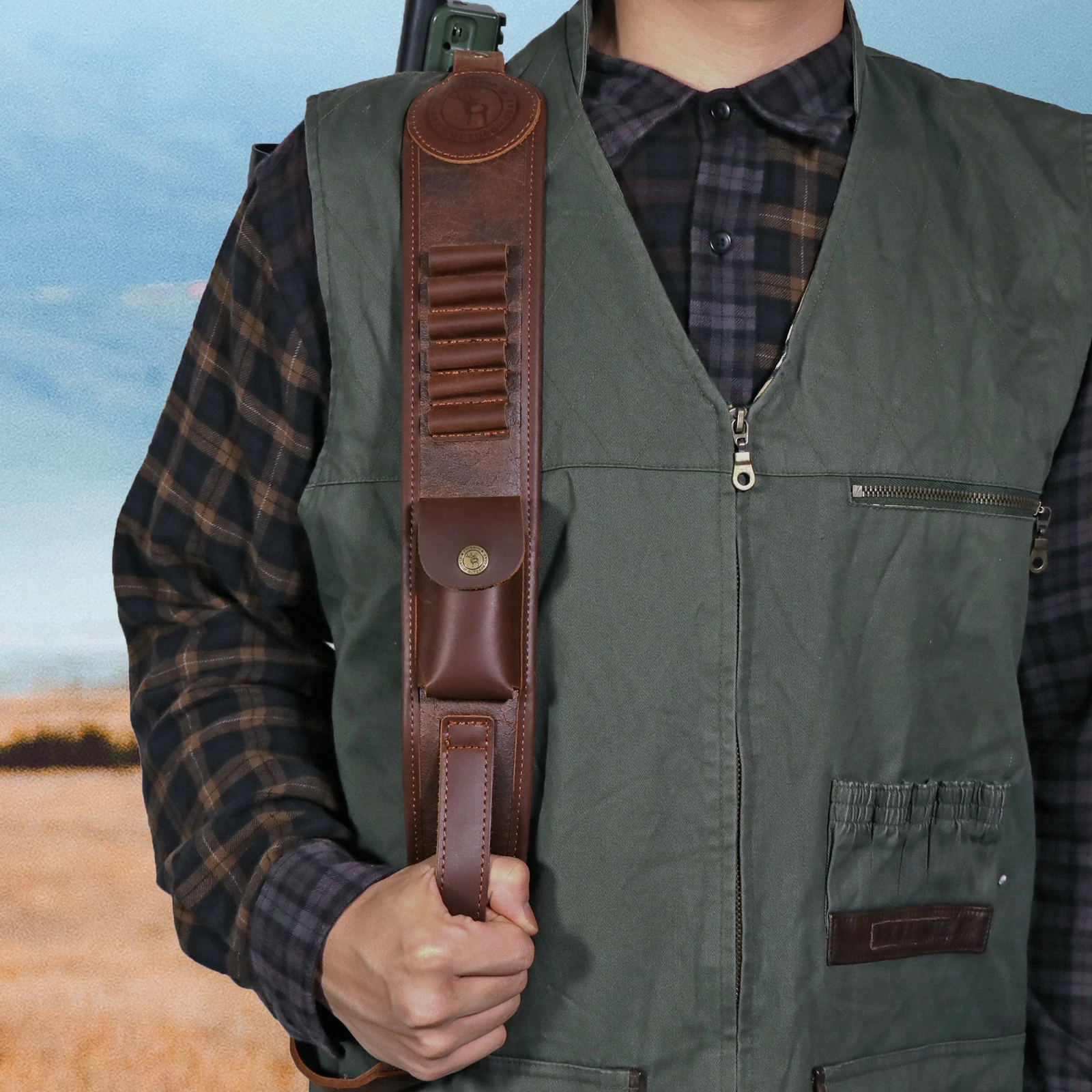 Tourbon-accesorios de caza para Rifle, correa de hombro de cuero PU con soporte de carcasa de munición para tiro calibre.30-30.308 - imagen 2