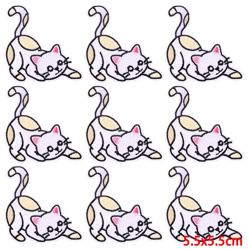 Parche bordado de animales de dibujos animados, parches termoadhesivos para planchar en la ropa, parche Fusible de gato lindo, 10 piezas por lote - imagen 5