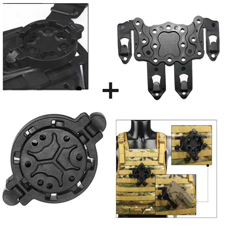 Plataforma de manguera de pistola táctica, funda de pistola de liberación rápida para caza, sistema adaptador de plataforma Molle, ángulos de 360 grados