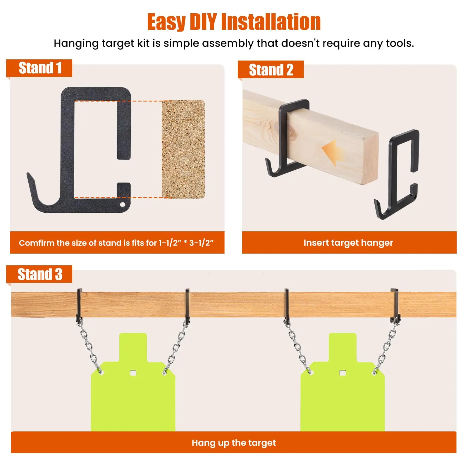 Colgador de objetivo de acero 2x4 para disparar, soportes de soporte de objetivo AR500 resistentes, Kit de soporte de montaje de Clip de gancho de tiro para rango al aire libre - imagen 3