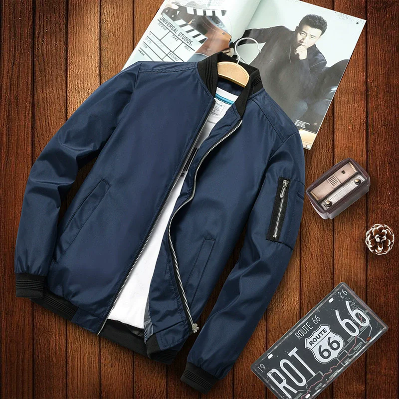 Primavera otoño hombres chaqueta bolsillos chaquetas casuales al aire libre cuello cremallera Bomber abrigo de talla grande nueva Moto Biker prendas de vestir hombre - imagen 3