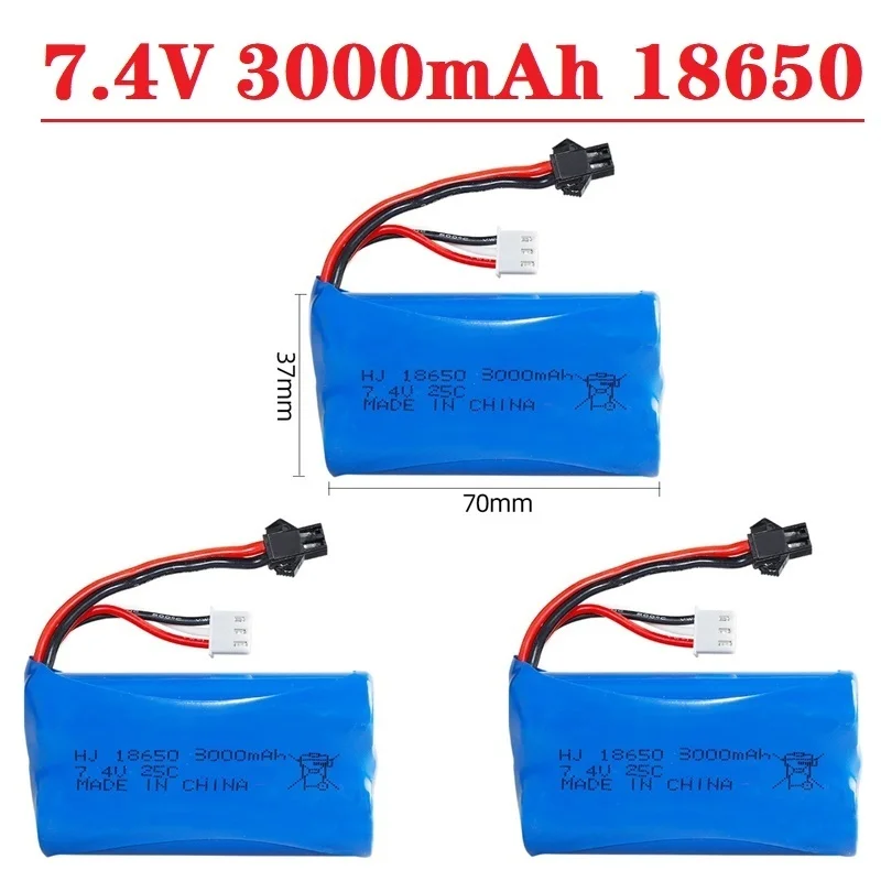 Batería Lipo SM Plug 7,4 V 3000mAh para WPL U12A S033g Q1 H101 H103 Rc barcos coches tanques piezas 2s 7,4 v 18650 batería - imagen 2