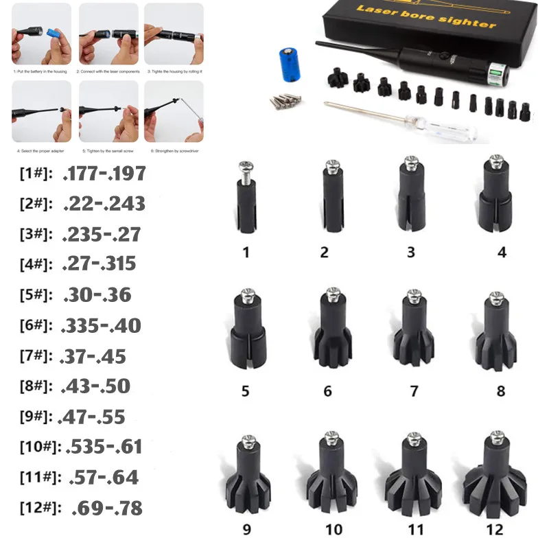 Kit de mira láser táctica verde y roja para calibres .177 a .50, colimador láser, mira universal para cañón